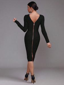 sexy v-neck bandage dress for women's party slim fit zipper dress socialite temperament mid length dresses