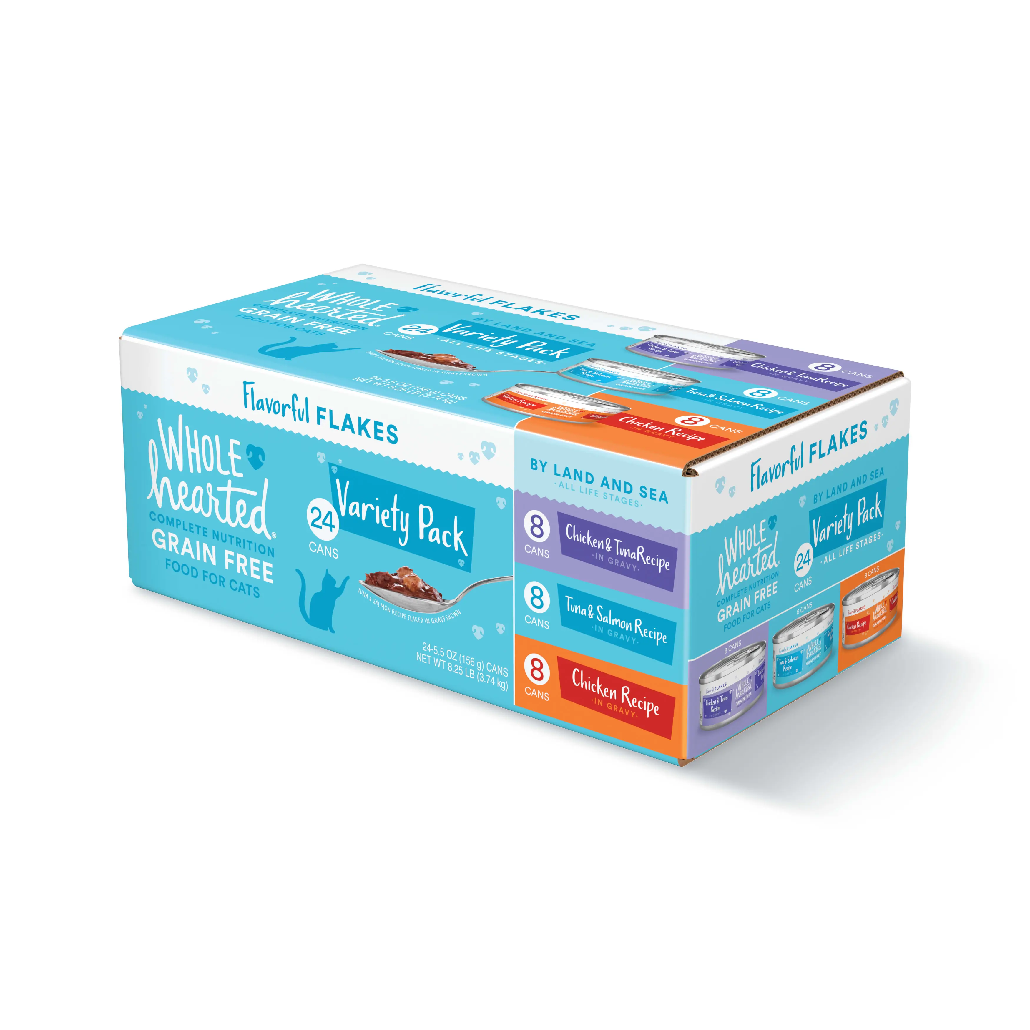 WholeHearted Grain Free By Land and Sea Flaked Wet Cat Food Variety Pack for All Life Stages