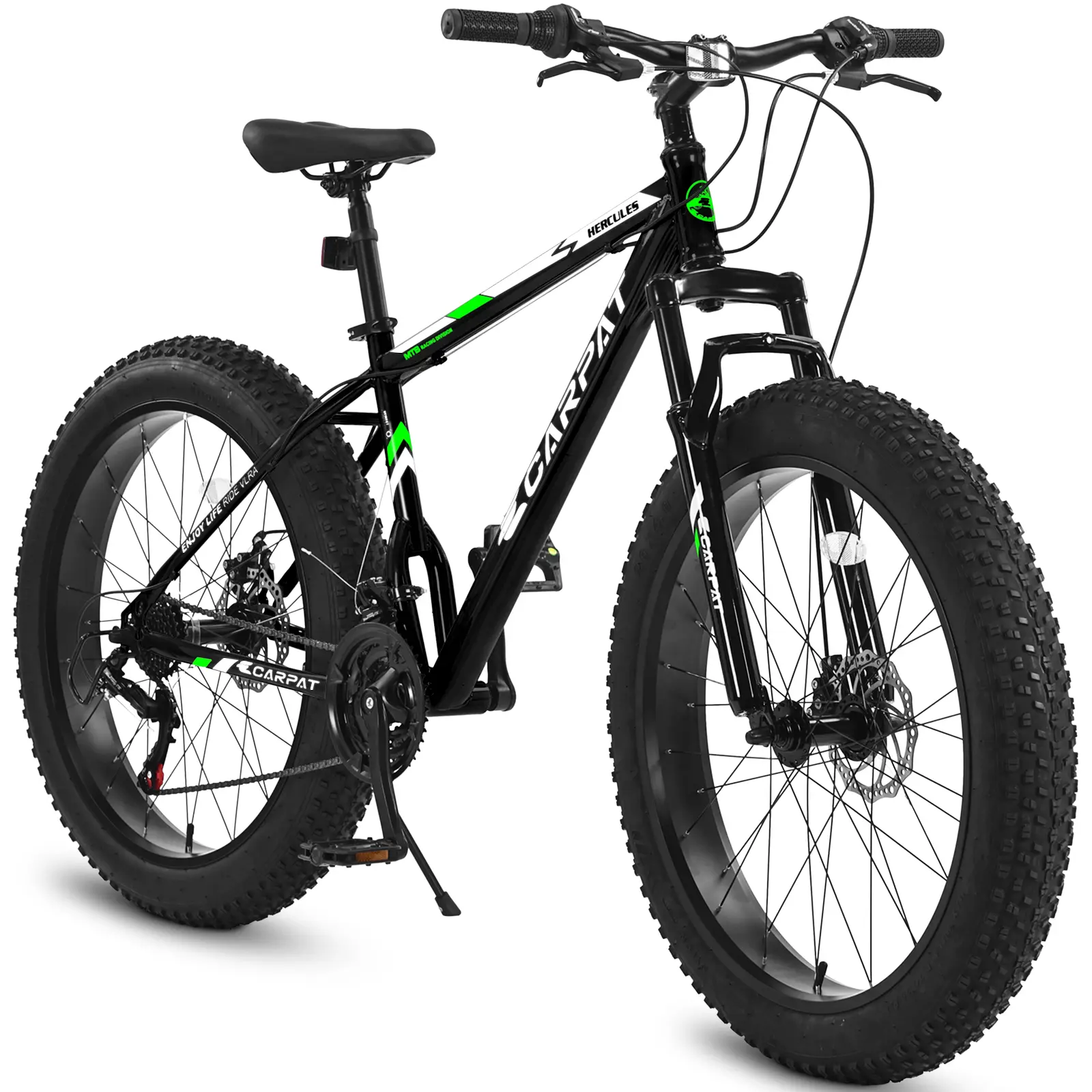26 Inch 24 Inch Fat Tire Bike Adult/Youth Full Shimano 21 Speed Mountain Bike, Dual Disc Brake, High-Carbon Steel Frame, Front Suspension, Mountain Trail Bike, Urban Commuter City Bicycle