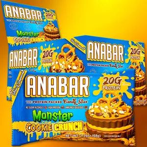 Anabar Monster Cookie Crunch - 12 Pack - Best Tasting Protein Bar with 20g Protein & No Sugar Alcohols - Chocolate Snack with Peanut Butter Candy Pieces