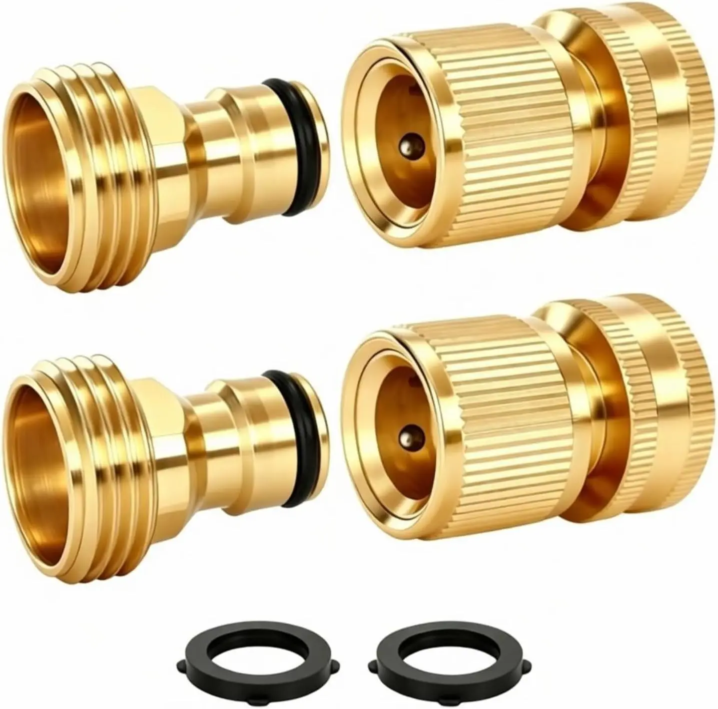 Brass Hose Quick Connect, 3/4 Inch GHT Thread Garden Hose Quick Connector No-Leak Water Hose Quick Connect Fittings Male and Female