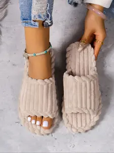 Women's Home Comfortable Slippers, Half Strap Slippers, Fluffy Fleece Autumn Winter Cold Protection Warm Design, Simple Versatile Bedroom Soft Slippers, Suitable for Daily Indoor Leisure Occasions, Must-have for Gifts, Footwear