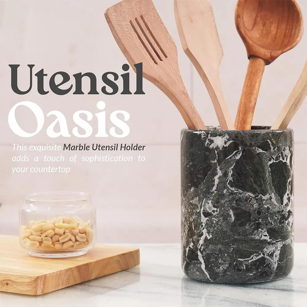 Elborse Marble Utensil Holder 6.5 inches Handmade Spoon Holder for Kitchen Counter, Ideal Kitchen Utensils Set Organizer, Farmhouse Kitchens Decor & Accessories, Cooking Utensil Storage