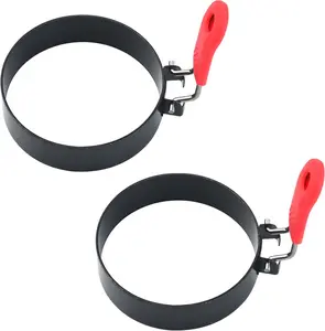 Suyncyi Egg Rings Set of 2 with Silicone Handle Round Mold for English Muffins Pancake Mold for Indoor Camping Breakfast Sandwiches Egg McMuffins Non-Stick Heat-Resistant BPA-Free Kitchen Utensils Shaped