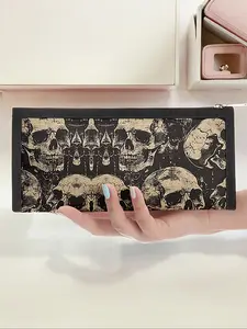 Skull Pattern Triangle Pencil Case, Portable Multi-Functional Stationery Storage Bag, Zipper Design, Unisex, All Seasons, Art Supplies