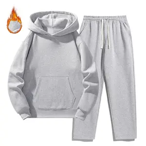 Men's Solid Hoodie  Drawstring Waist Sweatpants Two-Piece Set,Casual Fashion Cozy Breathable Soft  Outfits for Daily Outdoor Wear Spring & Fall Beige Motocross Thickened and Fleece-lined Polyester Warmth  Suits Menswear Long Sleeve Plain  stylish Hoodies