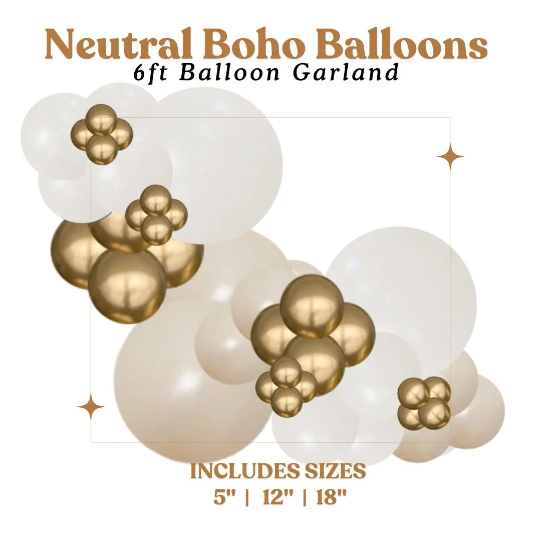 Neutral Boho Balloon Garland - White, White Sand & Gold Balloon Garland Combo Pack
