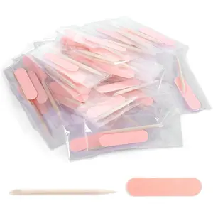 20 Pack Mini Nail File Disposable Manicure Kit Individually Package with Wooden Cuticle Pusher Sticks Press on Nail Art Tool Prep Kit Pedicure Cleaner Tools for Home