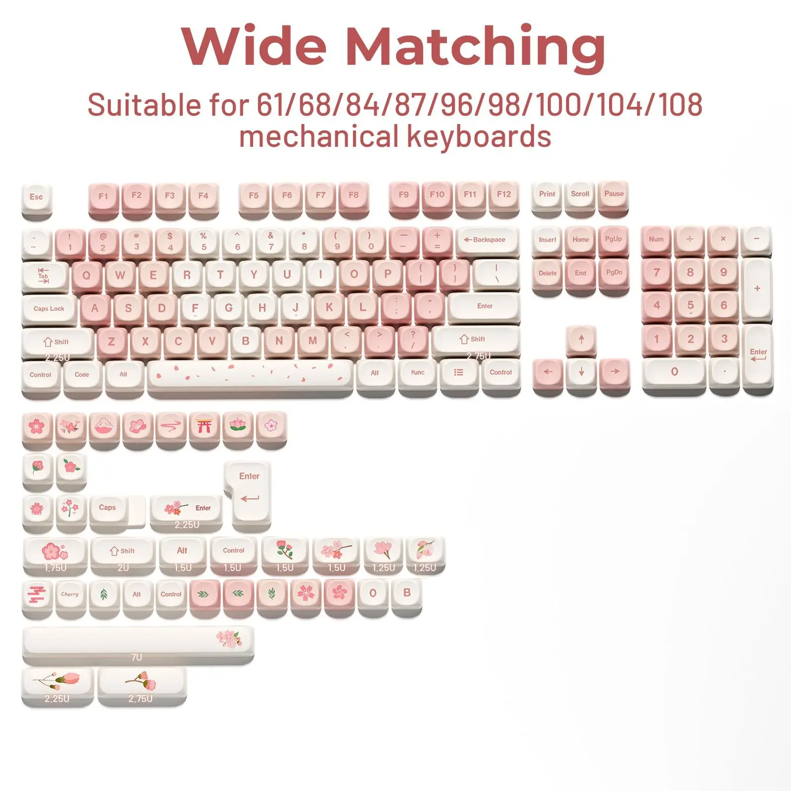 XVX Sakura 143-Key MOA Profile Dye-Sub PBT Keycap Set - ANSI Layout, MX Switch Compatible, Key Replacement for Mechanical Users (Keyboards Not Included) | TikTok Shop Back to School