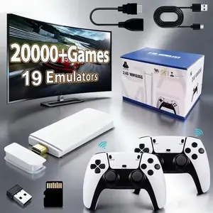 Wireless Retro Gaming Stick with Dual Controllers, 20,000 Games and 19 Emulators, Plug and Play 4K HD Retro Game Console