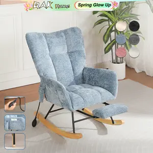 QAK Teddy Fabric Rocking Chair with Storage Pocket, Footrest, and Adjustable Air Cushion Soft, Baby Rocking Chair for Nursery Comfortable Large Backrest with Secure Solid Wood Base Suitable for Living Room and Bedroom