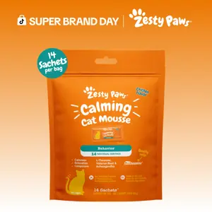 Zesty Paws Calming Cat Mousse - 14 Sachets per Bag with Suntheanine for Calmness Relaxation and Composure in Chicken Flavor Treats Supplements