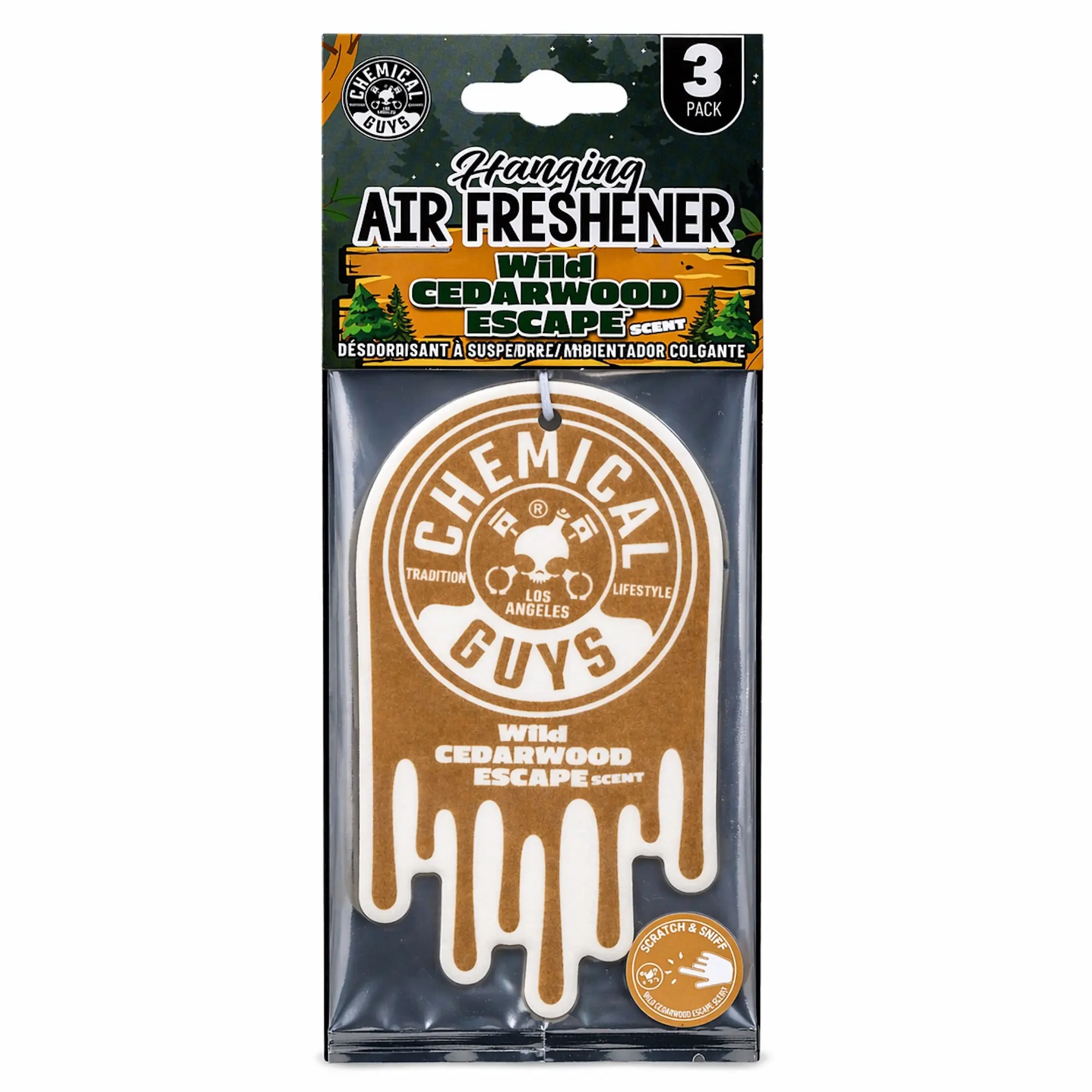 Chemical Guys Wild Cedarwood Escape Hanging Woody Car Fragrance - Easy-Hang Car Odor Eliminator, Forest-Inspired Automotive Interior Accessory with Eucalyptus, Pine, Crisp Smoky Wood Notes for Trucks, Closets