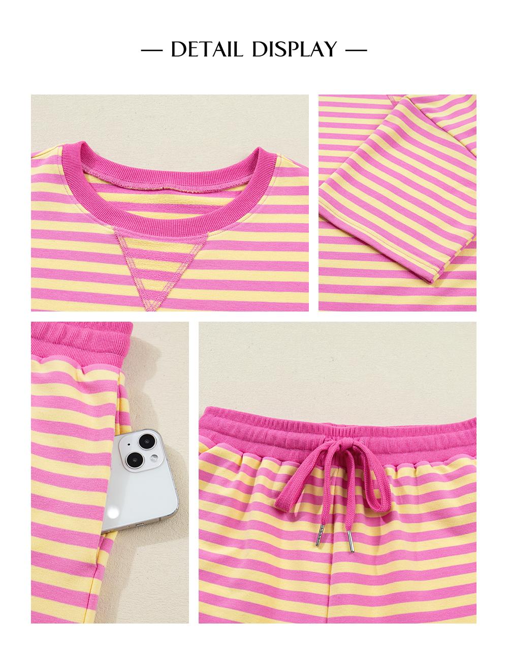 Asvivid Women's Stripe Two Piece Set Drop Shoulder Casual T Shirt & Short Set - 2 Pieces Set Versatile Summer Outfit Clothes