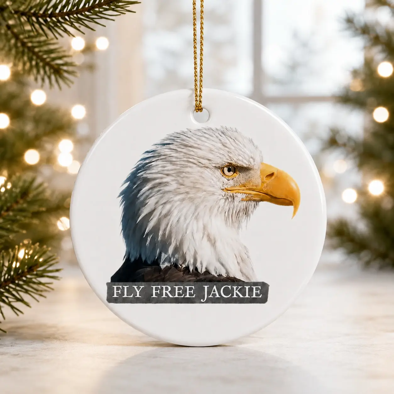 Fly Free Jackie Bald Eagle Memorial Ornament, Big Bear Eagle Tribute Christmas Remembrance Keepsake