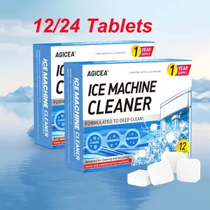 12/24 Tablets – AGICEA Ice Maker Cleaning Tablets: Descaler and odor remover; safe and non-toxic, suitable for countertop and commercial ice makers as well as general household cleaning.