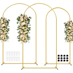 Arch Backdrop Stand Set of 3 (7.2FT+6.6FT+6FT), Gold Wedding Arch with 12 Ground, Stable Balloon Flower Arch for Wedding Birthday Baby Shower