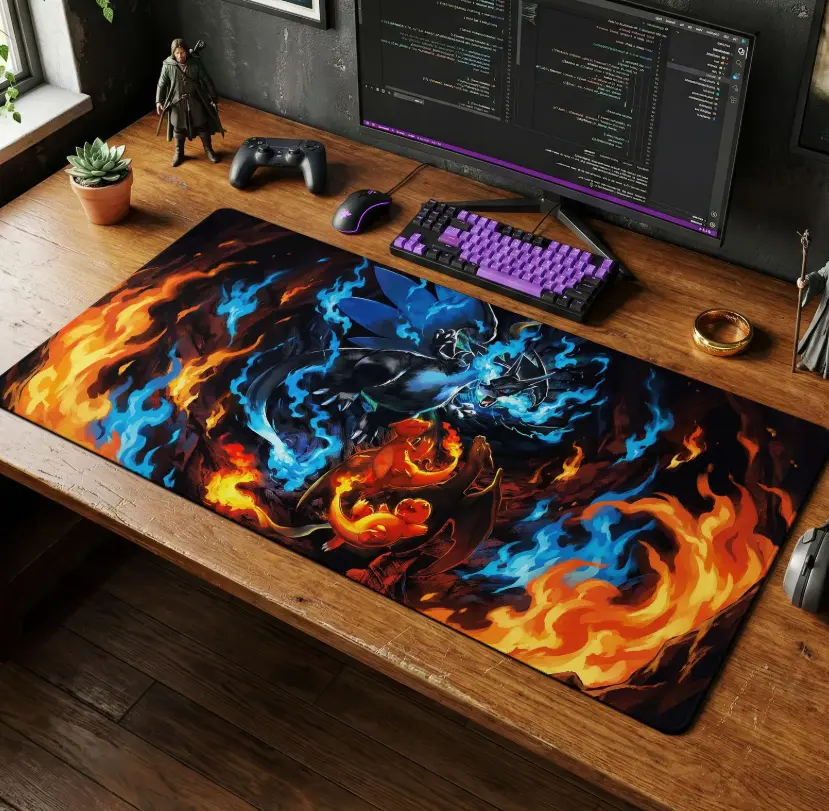 Mega Charizard X Desk Mat, Charmander Evolution Mouse Pad
