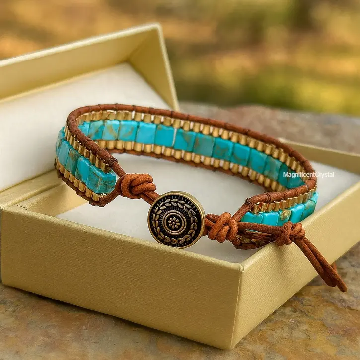 Unisex Turquoise Protection Stone Bracelet, Dainty Adjustable 6.5-8 Inches Sliding-Knot Cord Jewelry for Inner Peace, Prosperity, Thoughtful Gifting