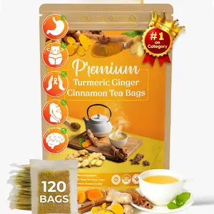 Turmeric Ginger Cinnamon Tea, 100% Natural, Anti-Inflammatea.Eco-conscious Tea Bags.Turmeric Ginger Herbal Tea.No Sugar, No Caffeine, No Gluten, Vegan.antiinflamma tea, looseleaf tea Beverage anti in flama tea ginger caffeine free Healthy Drink