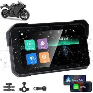 Motorcycle Screen for Wireless CarPlay/Android Auto/Mirror Link, 5 Inch IP67 Waterproof Touchscreen with Adjustable Mount, Auto-Dimming HD Display for Motorcycles, Motorcycle Accessories