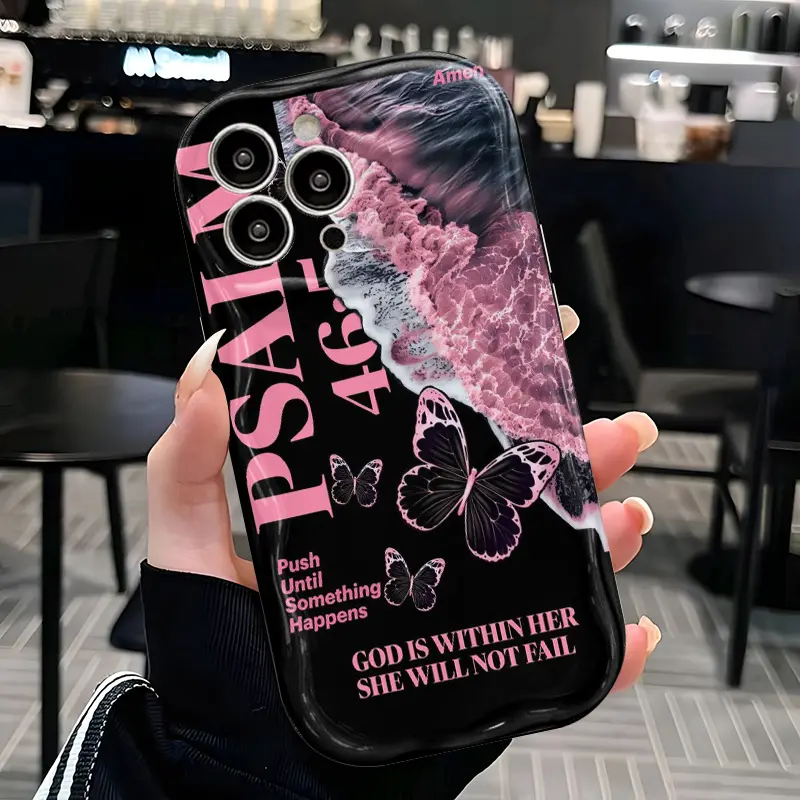 Religious Bible Verse TPU Cellphone Casing - Pink Butterflies & Ocean Wave Design, Black Option, Protective Durable Stylish Accessory for iPhone 11, X/XS/XS Max, 14-17 Handheld Devices (Exclusive Gift for Christians), Accessories