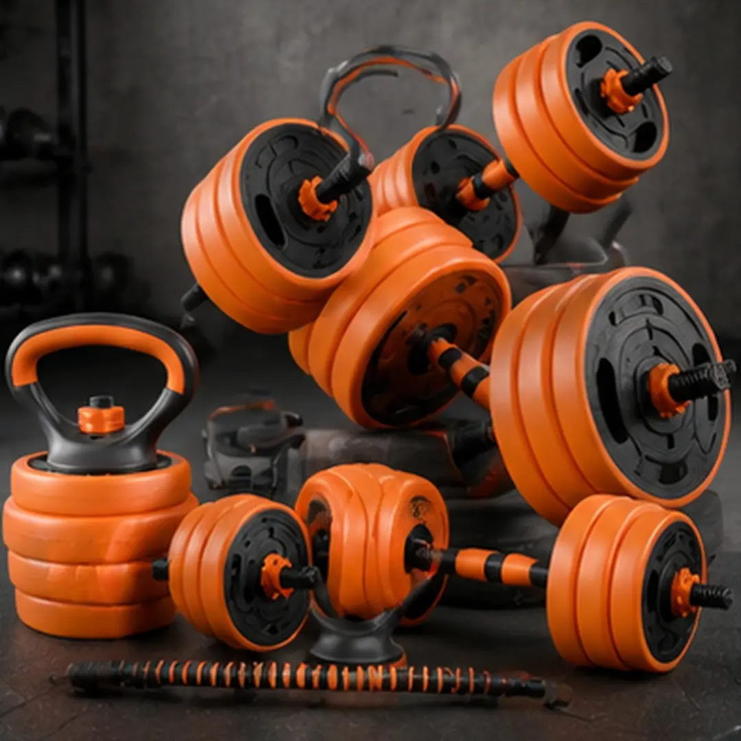 66LB Adjustable Dumbbell Set 4-in-1 Convertible Weights Dumbbells Barbell Kettlebells for Home Gym Full Body Strength Training Workout Equipment with Non-Slip Grip Iron Plates Orange Black Options, Black/Orange Color Options, Iron Material