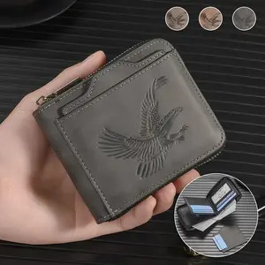 Slim Men's Vintage Eagle Embossed Short Wallet,Pocket PU Leather Bifold with ID Window & Cash Pocket,For Travel & Everyday Carry,Multi Card Slot Business Fashion Wallet