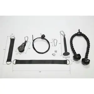 HULKFIT Weightlifting Cable Pulley System for Squat Stand and Power Cage - Tricep Rope, Loading Pin, 3 Carabiners, and 2 Hanging Straps