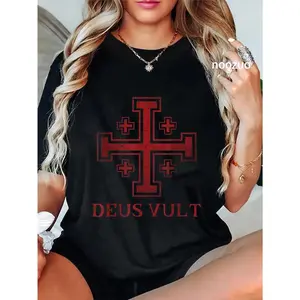 🎉 100% Cotton Unisex Catholic Knight Templar Crusader Cross T-Shirt Modern Day Catholic Designs