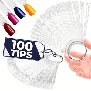 Nail Swatch Sticks with Split Ring - Fan-Shaped Polish Display for Easy Color Selection, Durable & Transparent Nail Art Practice Tips for DIY, Salon, and Nail Design Training, Nail Tech Supplies
