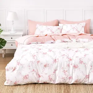 - Floral Duvet Cover Set, Coquette Cottagecore Farmhouse Style with Flower Pattern, Soft Lightweight Bedding, 3-Piece, Pink White, Full Size