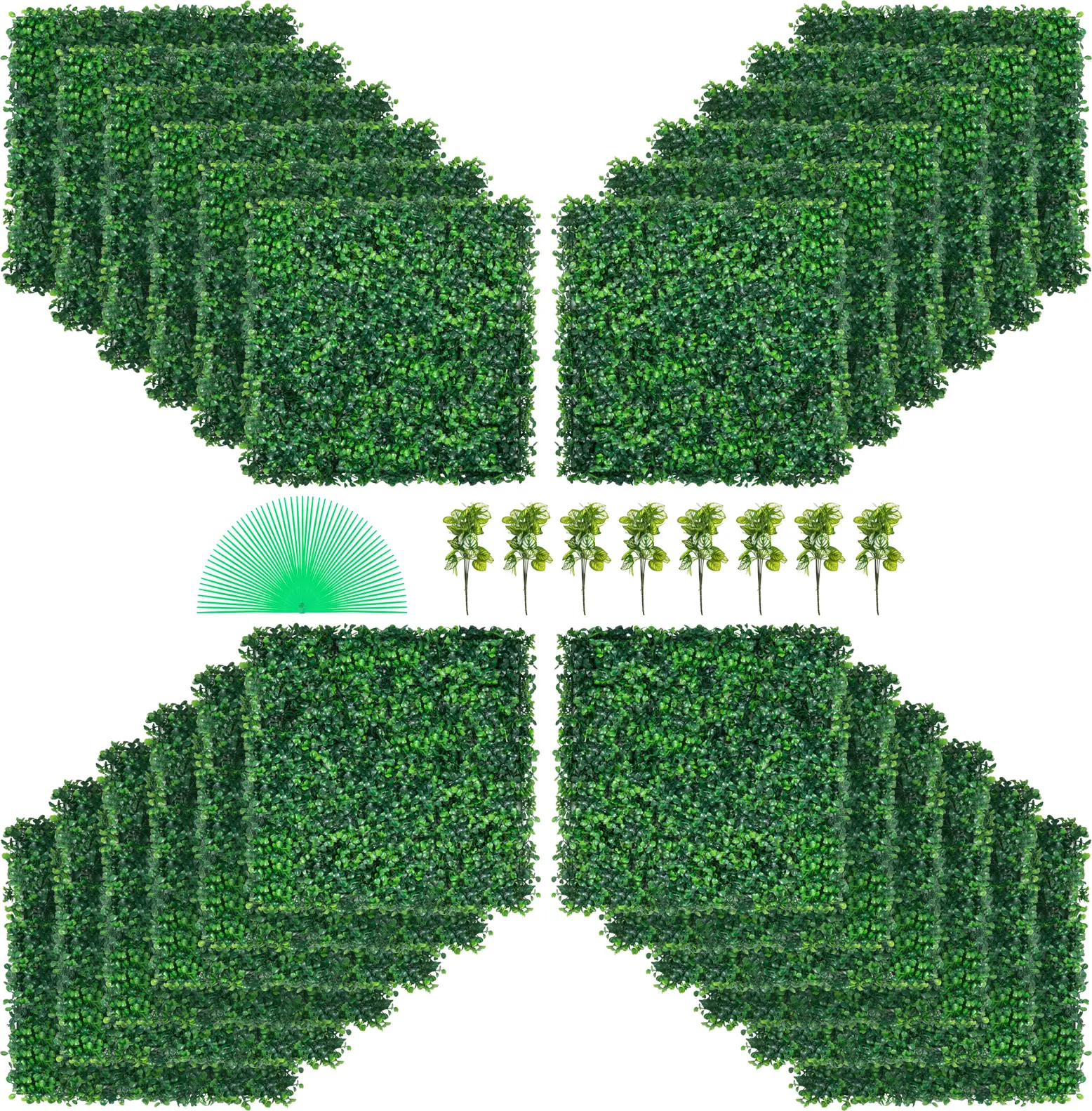 【summerfinds】VEVOR Artificial Boxwood Panel UV 24pcs Boxwood Hedge Wall Panels Artificial Grass Backdrop Wall 20\" X 20\" 4 cm Green Grass Wall Fake Hedge for Decor Privacy Fence Indoor Outdoor Garden Backyard