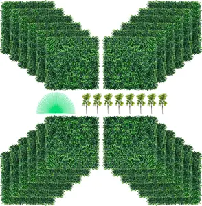 VEVOR Artificial Boxwood Panel UV 24pcs Boxwood Hedge Wall Panels Artificial Grass Backdrop Wall 20\" X 20\" 4 cm Green Grass Wall Fake Hedge for Decor Privacy Fence Indoor Outdoor Garden Backyard