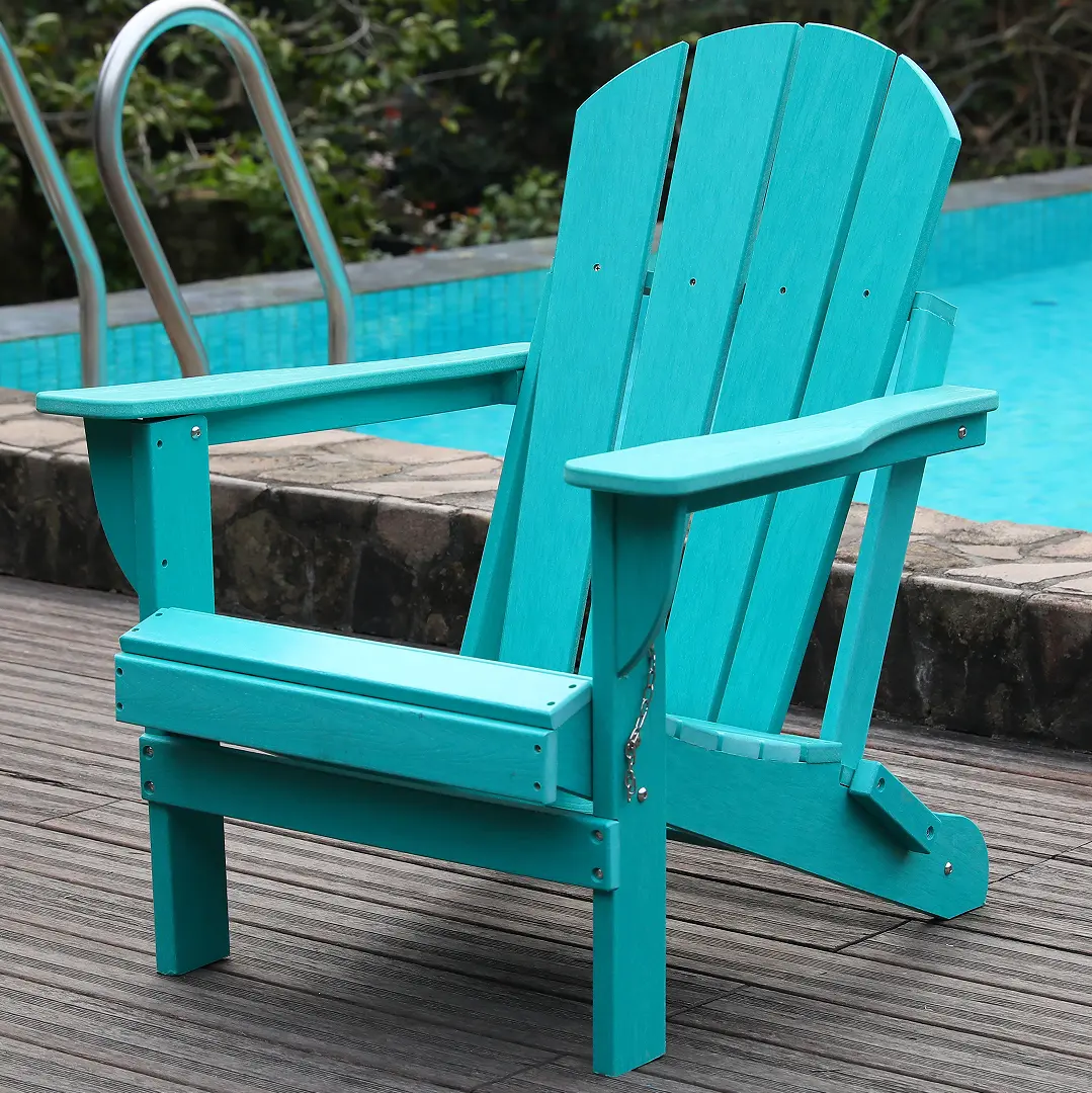 Adirondack Folding Chair with Dual Cup Holders HDPE All-Weather Outdoor Patio Chair Wood-Like Design for Backyard Garden Camping Pool Fire Pit Lake Blue Single, Dining Room Chairs for Kitchen, Dining Room, Living Room, Restaurant Style Seating