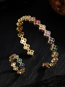 Elegant Four-Leaf Clover Zircon Bracelet Ring Set, Clover Motif, Stainless Steel Open Design, Perfect Gift for Valentine's Day, Christmas, New Year