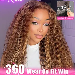 CurlyMe 360 Full Lace Wear Go Highlight 250% Density Water Wave Hair Glueless Wigs Pre-Plucked Lace Front Wig