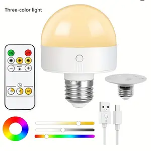 Rechargeable Smart Light Bulbs With Remote And Timer Led Light Bulb Battery Operated Light Bulb For Sconces And Lamps Detachable Charging For Non-Hardwired Fixture 3 Color Temperatures And 12 RGB Colors 1/2Pc E26/27