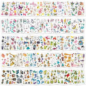 Kids' Temporary Tattoos Set 600+ Mixed Styles Waterproof Cartoon Fake Tattoos for Boys Girls Party Favors Birthday Gifts 60 Sheets Unisex Safe Long Lasting