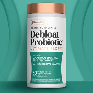 Renew Life Debloat Probiotic - Ultimate Flora - Doctor Formulated - Helps With Ocasional Bloating, Gas & Discomfort - Gut Microbiome Balance - 30 Vegan Capsules