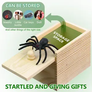 Wooden Spider Gag Prank Box, Handmade Durable Versatile Money Surprise Storage Box for Doll, Keys, Car Keys, Jewelry, Adult Fun and Funny Toy, Holiday Gift, Birthday Gift