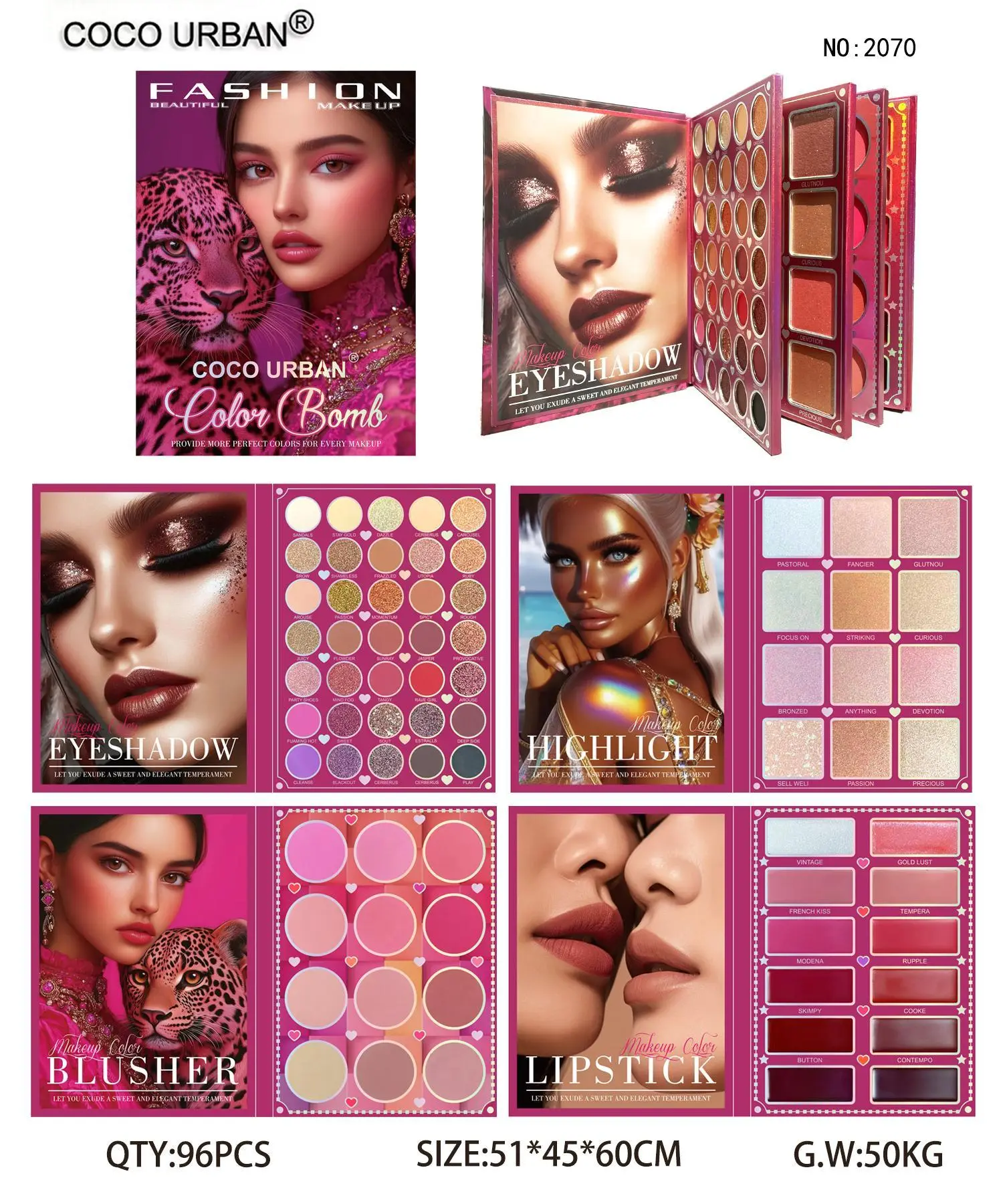 Color Bomb Eyeshadow Palette NO 2070 96PCS Vibrant Shades Glitter & Matte Finishes Perfect for Any Occasion Makeup Cosmetic Shimmer