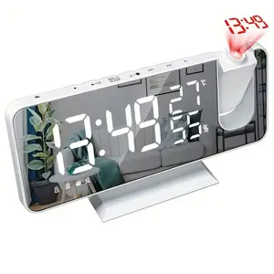 Smart Digital Alarm Clock with Fm Radio, LED Display, Projection Function, Temperature Humidity Monitor, USB Powered, Plastic Rectangle Table Clock