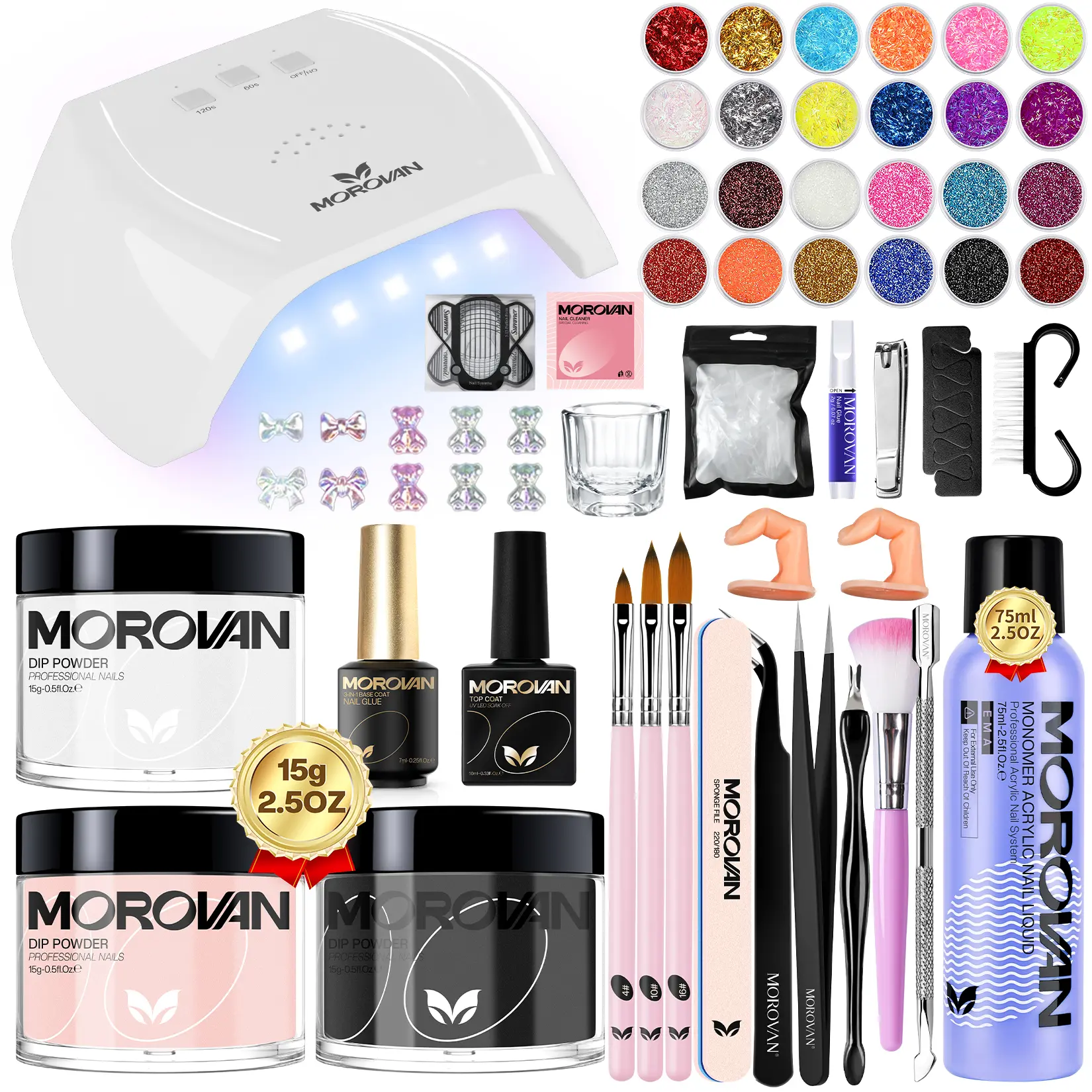 MOROVAN Whimsy Acrylic Nail Kit for Beginners - Complete Starter Kit with Nail Charms, Acrylic Powder, Glitter Powder & All Essential Supplies