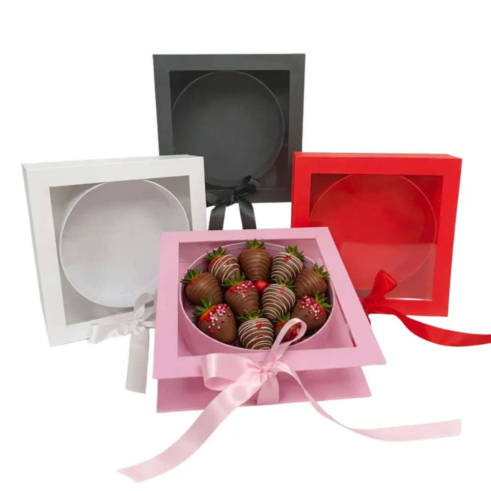 Square Box with Clear Window and Round Insert, Various Colors | W183
