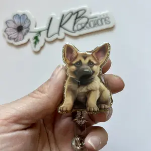 German Shepherd Puppy Badge ~ Personalized ~ Retractable ID Badge Holder ~ Handmade ~ Nurse Badge Reel ~ Medical Humor ~ Teacher Lanyard ~ Magnet ~ Phone Grip ~ Pin ~ Medical Badge ~ Dog Breeds ~ Puppies