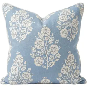"The Hazel Bright Blue White Floral Pillow Cover Grandmillennial  Decor Blockprint Pillow Cover 20" x 20"