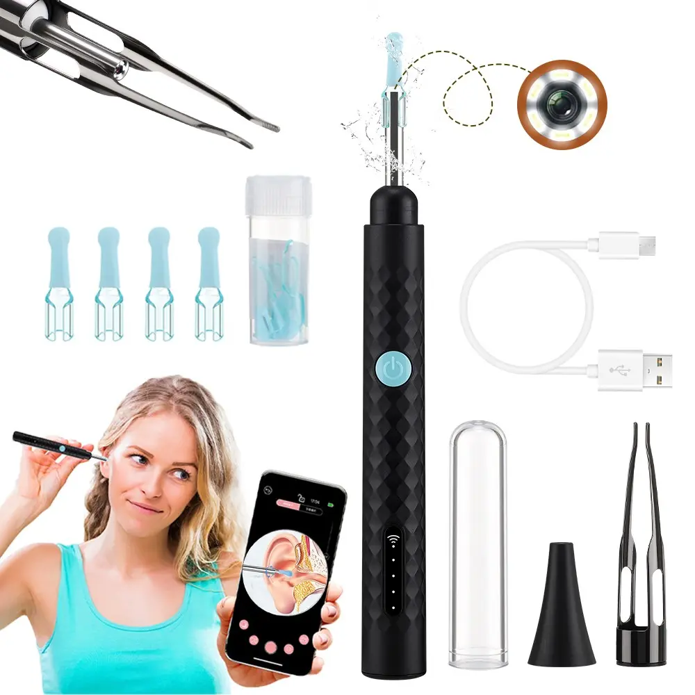 Visual Ear Cleaner Camera with Ear Scoops & Tweezer, Wireless Earwax Removal Tool Kit, HD Ear Otoscope Ear Pick with 6 LED Lights, Ear Cleaning Tool, Earwax Remover Tool for Adult Kids, Wireless Visual Earpick