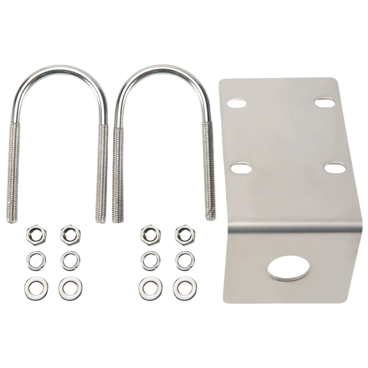 U-Style Stainless Steel Antenna Mount Bracket - Heavy-Duty Car Accessory for Trucker Ham Radios, Fits N-Female, SO-239 & 5/8" Connectors, Includes U-Bolt Set, Nuts (Car Accessories)