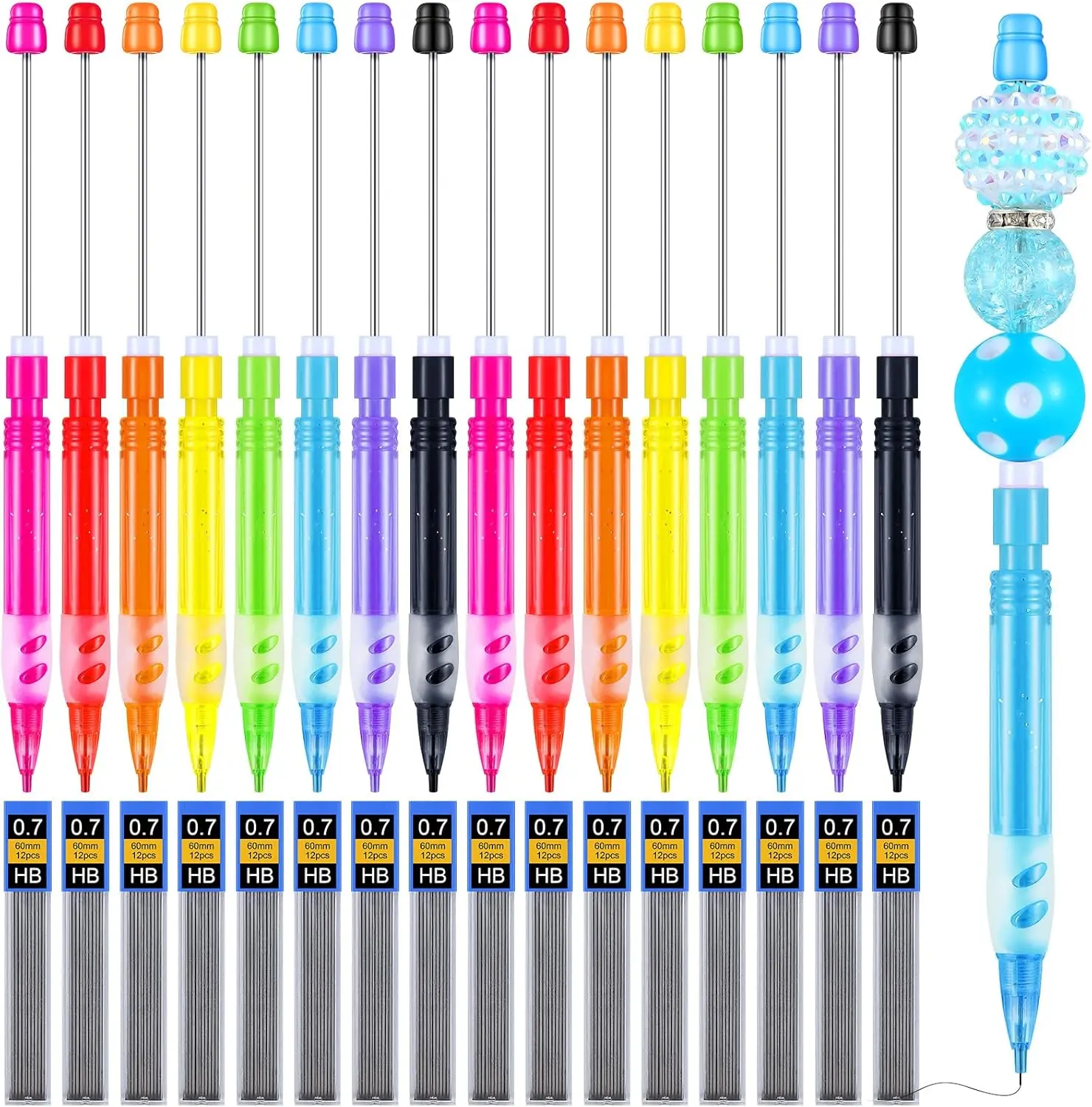 Feifeiya 16 Pcs Beadable Mechanical Pencils Set Colored Mini Beadable Pencils with Lead Refills for Writing Drawing Sketching DIY Crafting Gift for Employee Staff Coworker